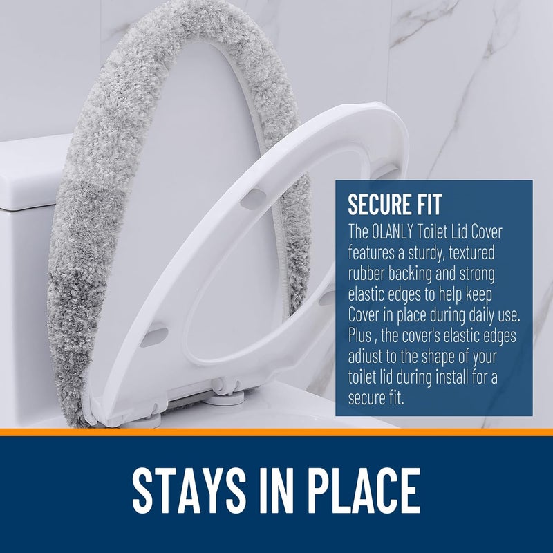 OLANLY Soft Microfiber Bathroom Toilet Lid Cover, Machine Washable Covers, 17.5x15, Stays in Place Rubber Backing, Fits Most Round, Elongated and Oblong Lids, Accessories Decor, Light Gray - Image 4